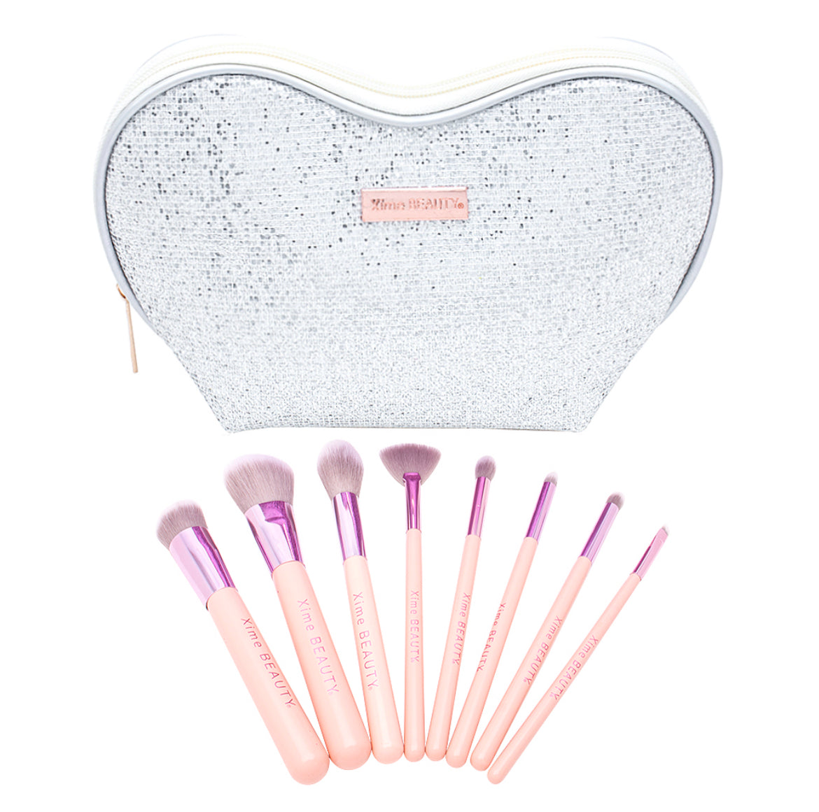XIME BEAUTY: MAKEUP 8PC BRUSH SET WITH HEART POUCH