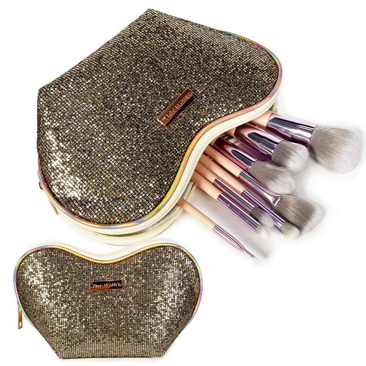 XIME BEAUTY: MAKEUP 8PC BRUSH SET WITH HEART POUCH